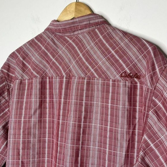Cabela's Men Button Down Red & White Collared Plaid Shirt Size XL Short Sleeve - Picture 3 of 9
